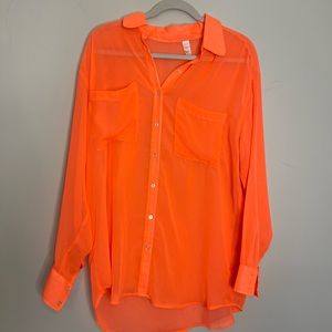 Hot pink flowy sheer blouse